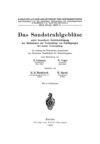 Das Sandstrahlgebläse: unter besonderer Berücksichtigung der Maßnahmen zur Vermeidung von Schädigungen bei seiner Verwendung