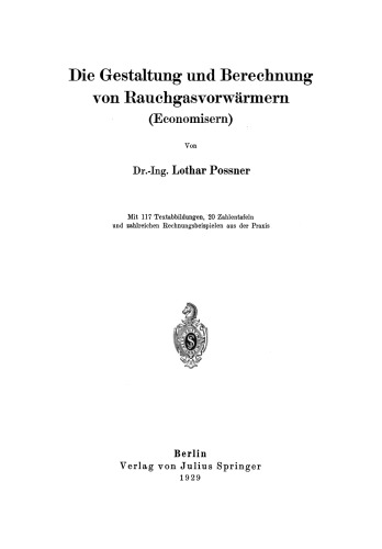 Die Gestaltung und Berechnung von Rauchgasvorwärmern (Economisern)