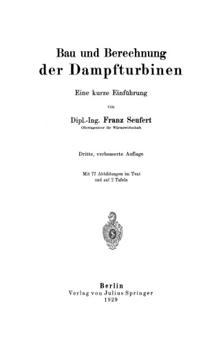 Bau und Berechnung der Dampfturbinen: Eine kurze Einführung