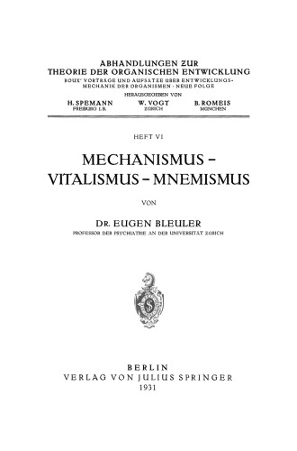 Mechanismus — Vitalismus — Mnemismus