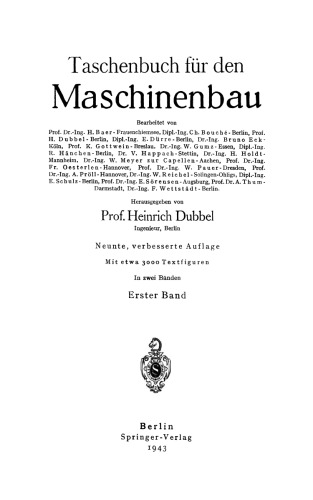Taschenbuch für den Maschinenbau: Erster Band