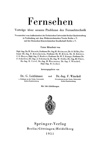 Fernsehen: Vorträge über neuere Probleme der Fernsehtechnik