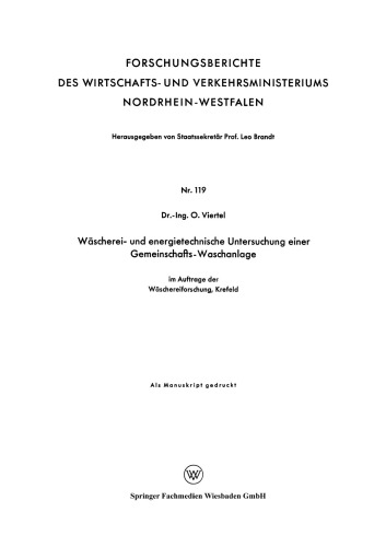 Wäscherei- und energietechnische Untersuchung einer Gemeinschafts-Waschanlage