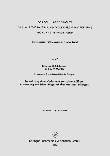 Entwicklung eines Verfahrens zur zahlenmäßigen Bestimmung der Schneideigenschaften von Messerklingen