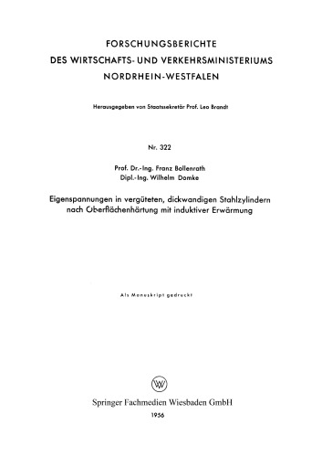Eigenspannungen in vergüteten, dickwandigen Stahlzylindern nach Oberflächenhärtung mit induktiver Erwärmung