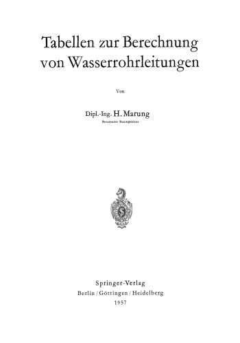 Tabellen zur Berechnung von Wasserrohrleitungen