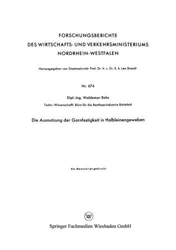 Die Ausnutzung der Garnfestigkeit in Halbleinengeweben