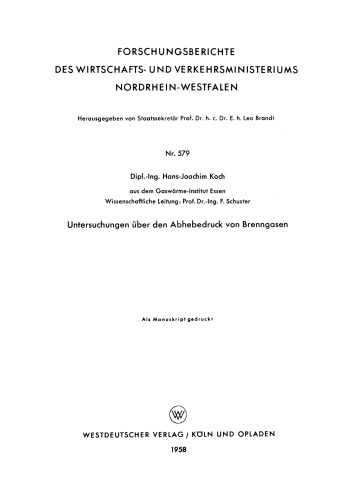 Untersuchungen über den Abhebedruck von Brenngasen