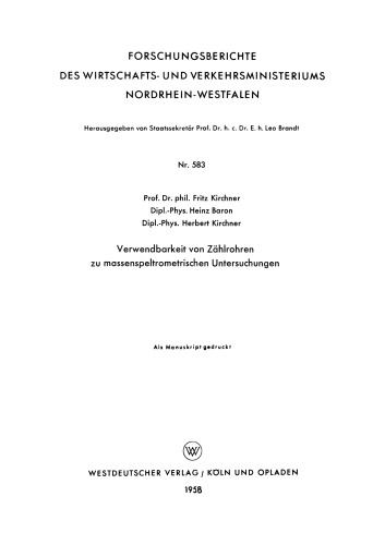 Verwendbarkeit von Zählrohren zu massenspeltrometrischen Untersuchungen