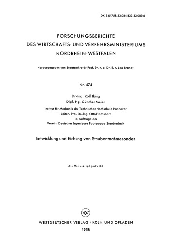 Entwicklung und Eichung von Staubentnahmesonden