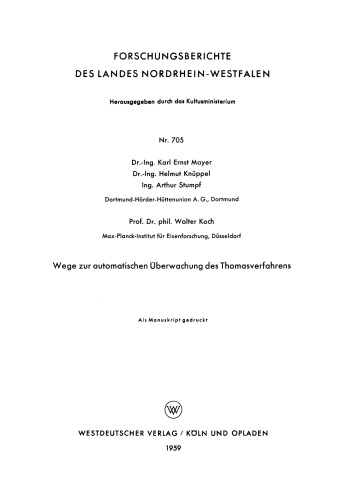 Wege zur automatischen Überwachung des Thomasverfahrens