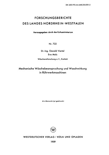 Mechanische Wäschebeanspruchung und Waschwirkung in Rührwerkmaschinen