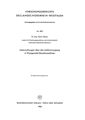 Untersuchungen über den Umformvorgang in Waagerecht-Stauchmaschinen