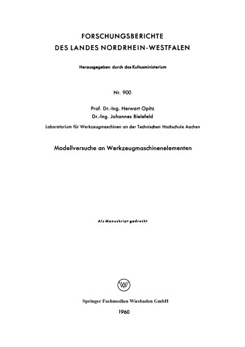 Modellversuche an Werkzeugmaschinenelementen