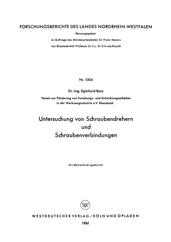 Untersuchung von Schraubendrehern und Schraubenverbindungen