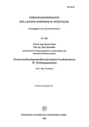 Die dynamischen Eigenschaften hydraulischer Vorschubmotoren für Werkzeugmaschinen