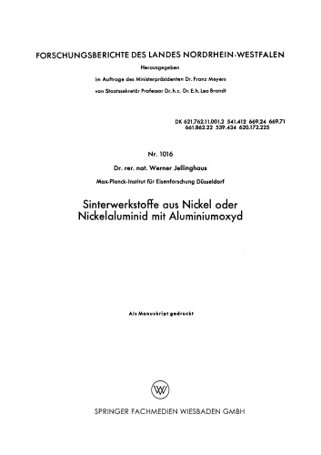Sinterwerkstoffe aus Nickel oder Nickelaluminid mit Aluminiumoxyd