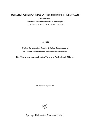 Der Vergasungsversuch unter Tage von Breitscheid/Dillkreis