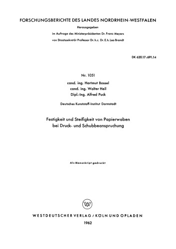 Festigkeit und Steifigkeit von Papierwaben bei Druck- und Schubbeanspruchung