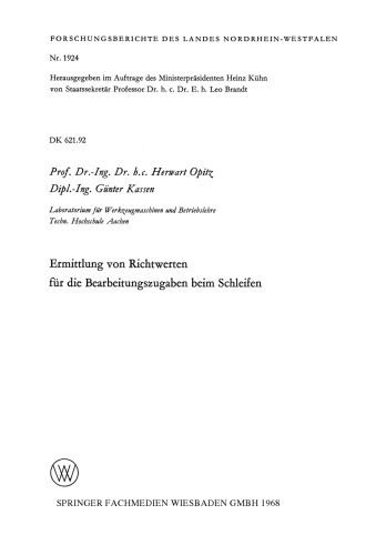 Ermittlung von Richtwerten für die Bearbeitungszugaben beim Schleifen