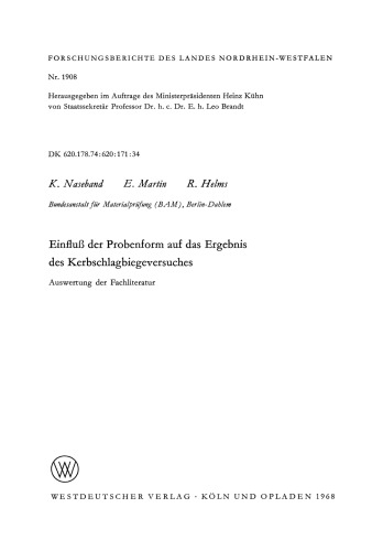Einfluß der Probenform auf das Ergebnis des Kerbschlagbiegeversuches: Auswertung der Fachliteratur