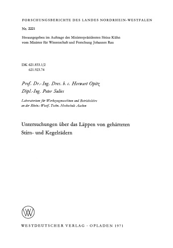 Untersuchungen über das Läppen von gehärteten Stirn- und Kegelrädern