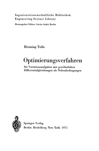 Optimierungsverfahren: Für Variationsaufgaben mit gewöhnlichen Differentialgleichungen als Nebenbedingungen