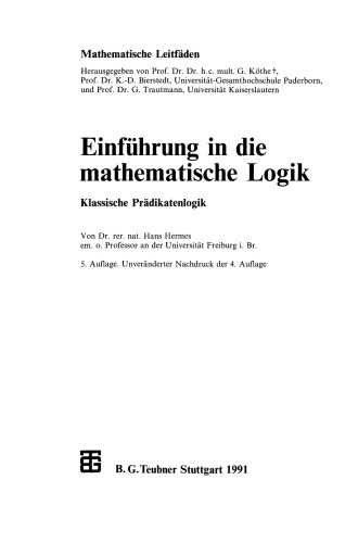 Einführung in die mathematische Logik: Klassische Prädikatenlogik