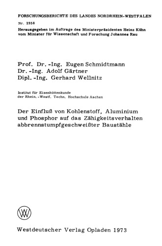 Der Einfluß von Kohlenstoff, Aluminium und Phosphor auf das Zähigkeitsverhalten abbrennstumpfgeschweißter Baustähle