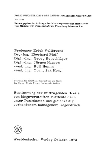 Bestimmung der mittragenden Breite von längsversteiften Plattenfeldern unter Punktlasten und gleichzeitig vorhandenem homogenem Gegendruck