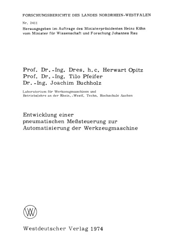 Entwicklung einer pneumatischen Meßsteuerung zur Automatisierung der Werkzeugmaschine