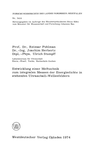 Entwicklung einer Meßtechnik zum integralen Messen der Energiedichte in stehenden Ultraschall-Wellenfeldern