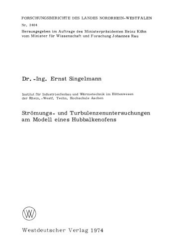 Strömungs- und Turbulenzenuntersuchungen am Modell eines Hubbalkenofens