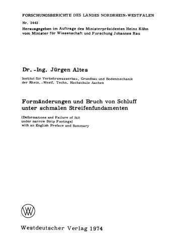 Formänderungen und Bruch von Schluff unter schmalen Streifenfundamenten: Deformations and Failure of Silt under narrow Strip Footings