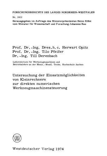 Untersuchung der Einsatzmöglichkeiten von Kleinrechnern zur direkten numerischen Werkzeugmaschinensteuerung