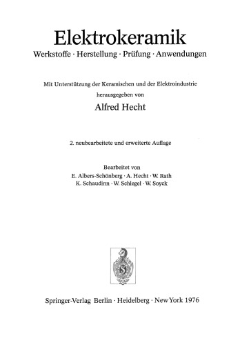 Elektrokeramik: Werkstoffe · Herstellung · Prüfung · Anwendungen
