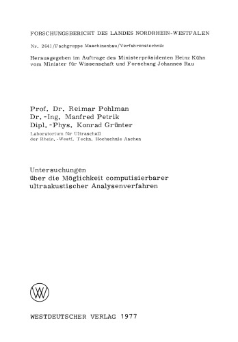 Untersuchungen über die Möglichkeit computisierbarer ultraakustischer Analysenverfahren