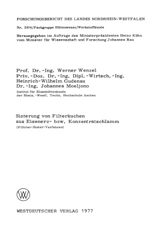 Sinterung von Filterkuchen aus Eisenerz- bzw. Konzentratschlamm: Filtrier-Sinter-Verfahren