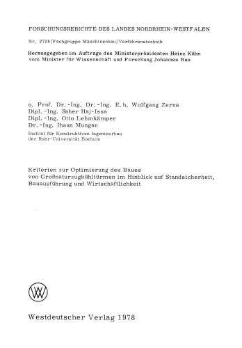 Kriterien zur Optimierung des Baues von Großnaturzugkühltürmen im Hinblick auf Standsicherheit, Bauausführung und Wirtschaftlichkeit