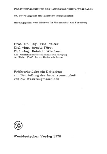 Prüfwerkstücke als Kriterium zur Beurteilung der Arbeitsgenauigkeit von NC-Werkzeugmaschinen