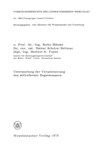 Untersuchung der Verschmutzung des abfließenden Regenwassers
