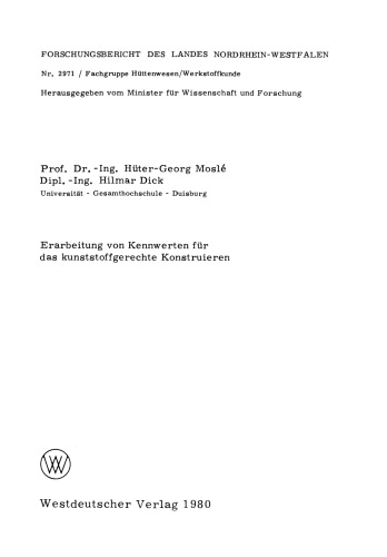 Erarbeitung von Kennwerten für das kunststoffgerechte Konstruieren