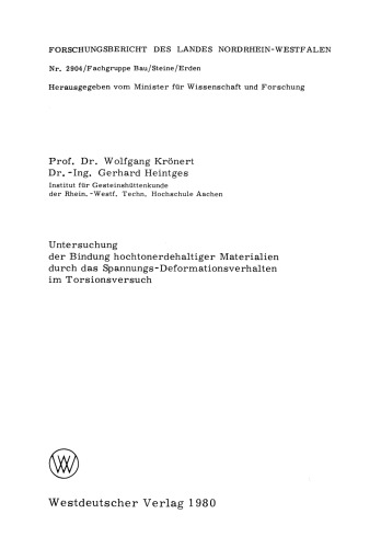 Untersuchung der Bindung hochtonerdehaltiger Materialien durch das Spannungs-Deformationsverhalten im Torsionsversuch