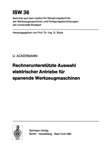 Rechnerunterstützte Auswahl elektrischer Antriebe für spanende Werkzeugmaschinen
