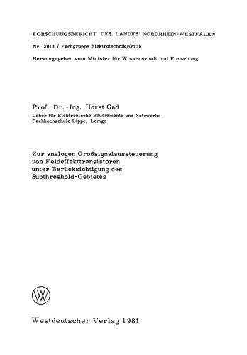 Zur analogen Großsignalaussteuerung von Feldeffekttransistoren unter Berücksichtigung des Subthreshold-Gebietes