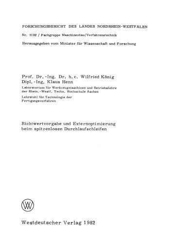 Richtwertvorgabe und Externoptimierung beim spitzenlosen Durchlaufschleifen