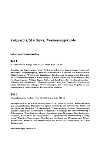 Vermessungskunde: Für die Fachgebiete Architektur / Bauingenieurwesen / Vermessungswesen. Teil 2