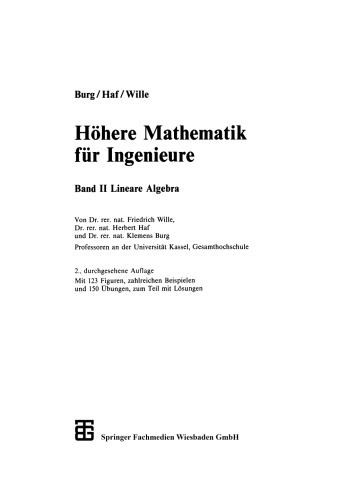 Höhere Mathematik für Ingenieure: Band II Lineare Algebra