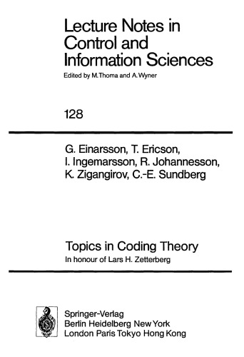 Topics in Coding Theory: In honour of Lars H. Zetterberg