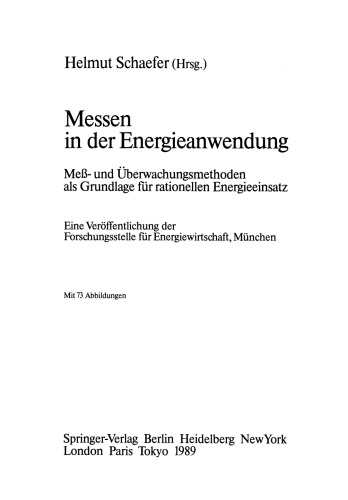 Messen in der Energieanwendung: Meß- und Überwachungsmethoden als Grundlage für rationellen Energieeinsatz